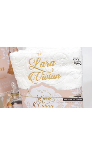 Trusou de botez gold cu ingeras pentru fetite cu broderie personalizata, Gold Wings 15